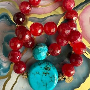 Elegant Red and Turquoise Beaded Necklace